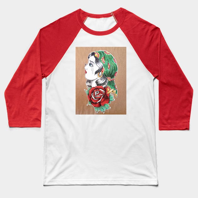 Gypsy Girl Tattoo Design Baseball T-Shirt by dustinPrime